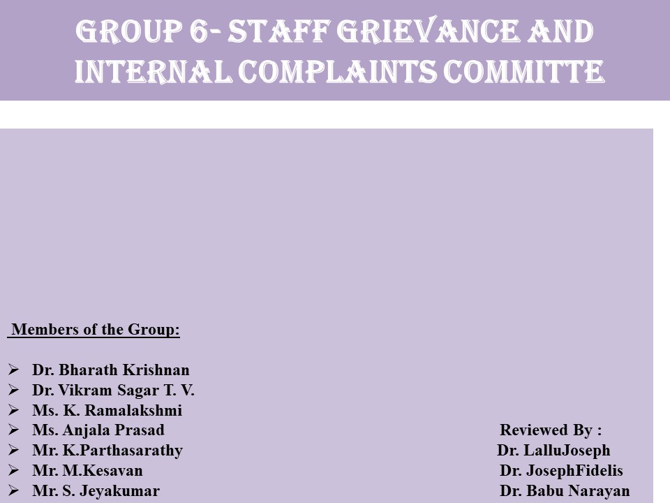 Grievance And Internal Complaints Committee